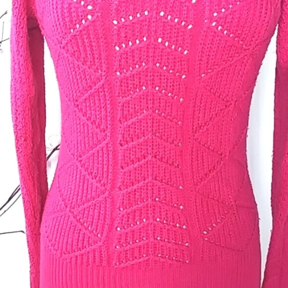 SO Sweater Hot Pink Metallic Thread Scoop Neck Tunic Hi Low Split Hem Y2… - Picture 4 of 15
